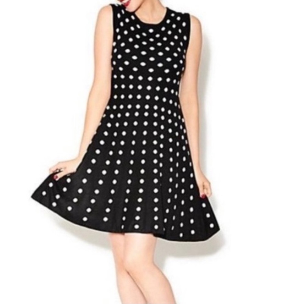 Betsey Johnson Black White Polka Dot Sleeveless Midi Pleated Sweater Dress